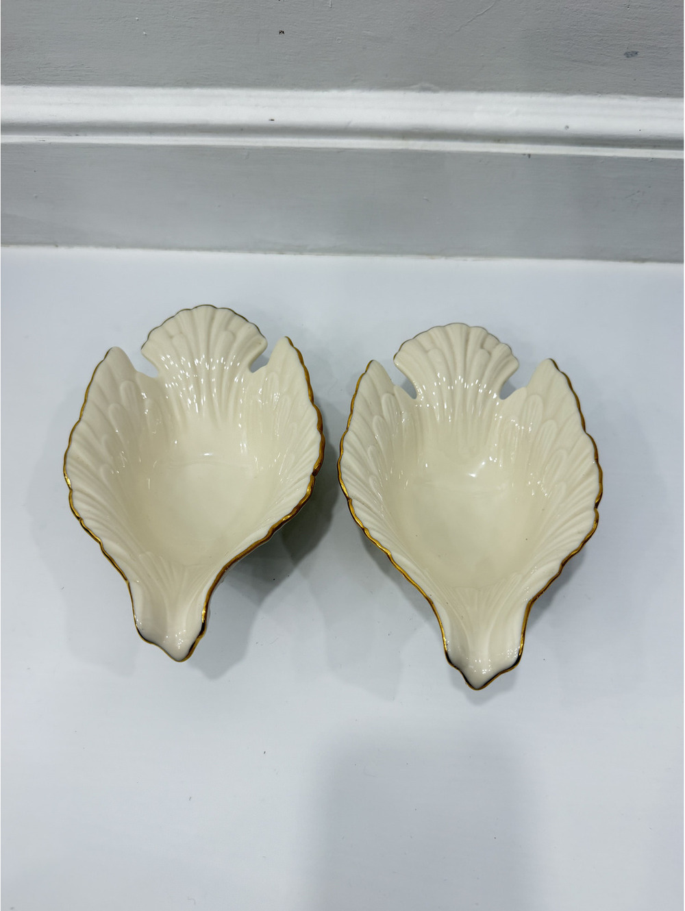 2 Vintage Lenox USA Hand Decorated with 24 Karat Gold Dove Candy Nut Bowl Dish